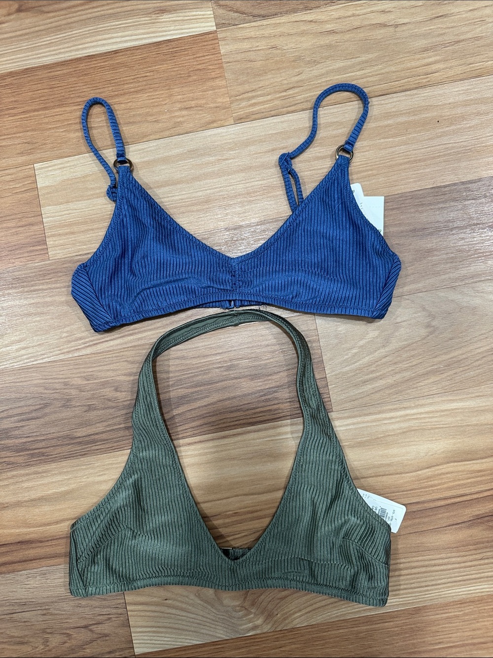 aerie 2 pc  Ribbed Bralette Swim Tops in Navy & Olive Green
